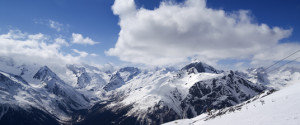 Panoramic view. Ski resort. Caucasus Mountains, Dombay.
